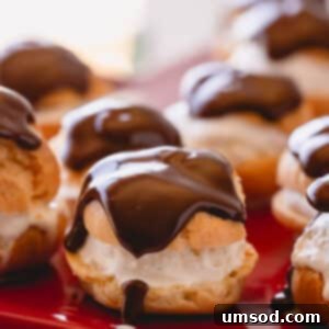 chocolate topped profiteroles.