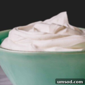 A bowl of creamy, delicious yogurt whipped cream, ready to top any dessert.