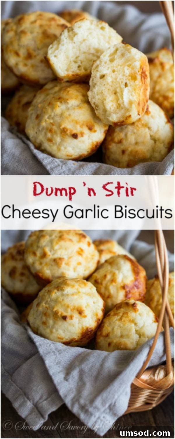 Seriously the easiest biscuits from scratch! These dump n' stir cheesy garlic biscuits require only 5 minutes of your time.