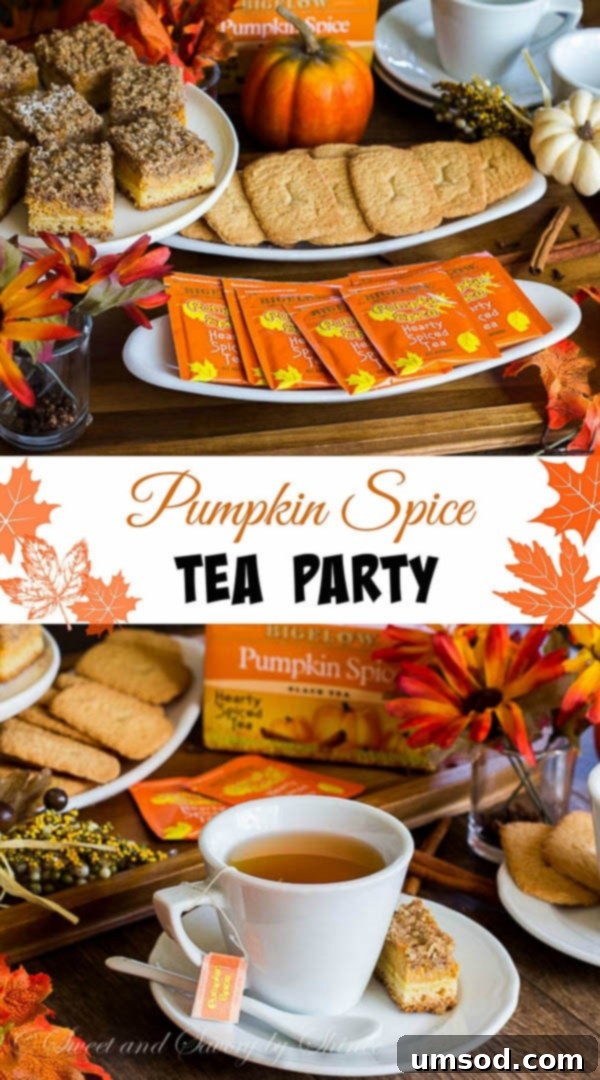 An inviting pumpkin spice tea party setup with warm tea, seasonal treats, and rustic fall decor, perfect for friends.