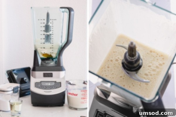 Blender full of smooth crepe batter.