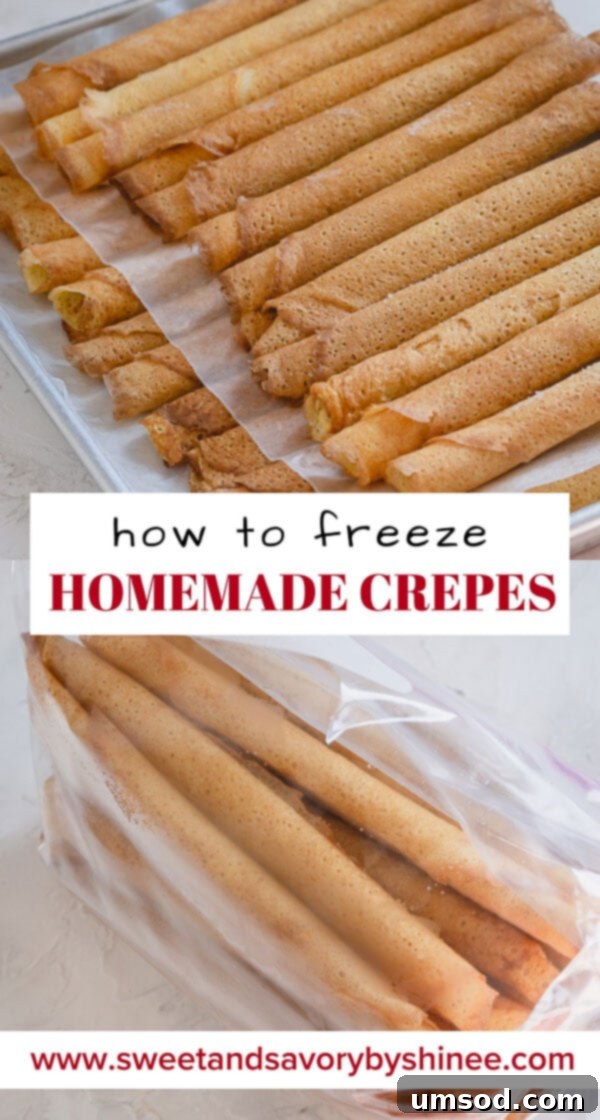 Creative way to freeze rolled crepes in a freezer bag.