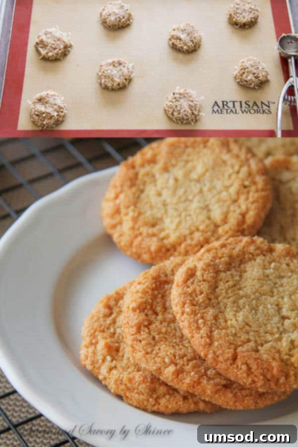 Cookie scoop portioning almond cookie dough onto a baking sheet