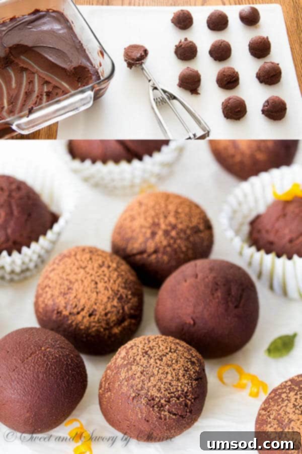 Medium cookie scoop shaping orange cardamom truffles