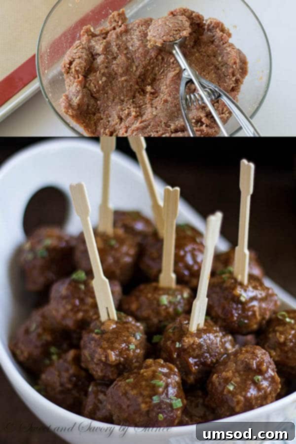 Large cookie scoop forming beer BBQ meatballs