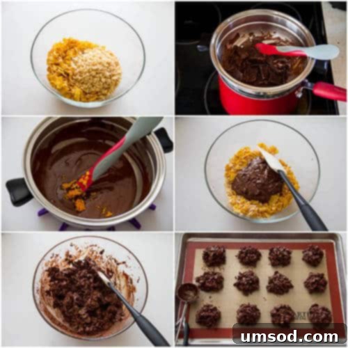 Step-by-step photo guide for making orange infused chocolate crisps.