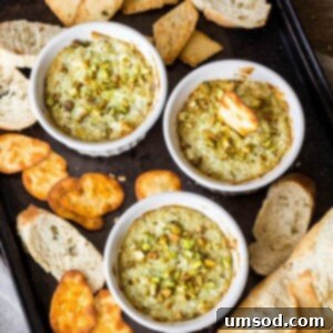 Five Ingredient Pesto Artichoke Dip 7 Delicious 5-Ingredient Pesto Artichoke Dip ready to serve.