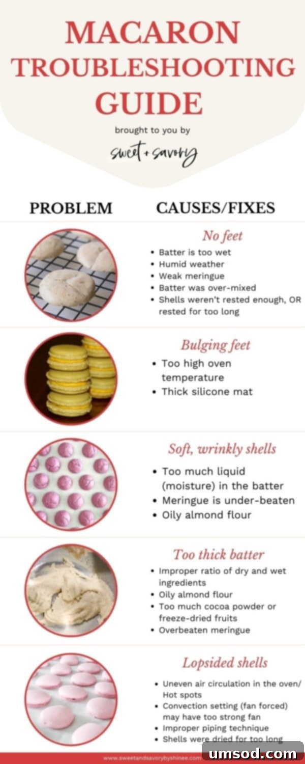 Decoding Macaron Dilemmas 6 Visual Macaron Troubleshooting Guide with Images and Possible Causes and Fixes, Part 2.