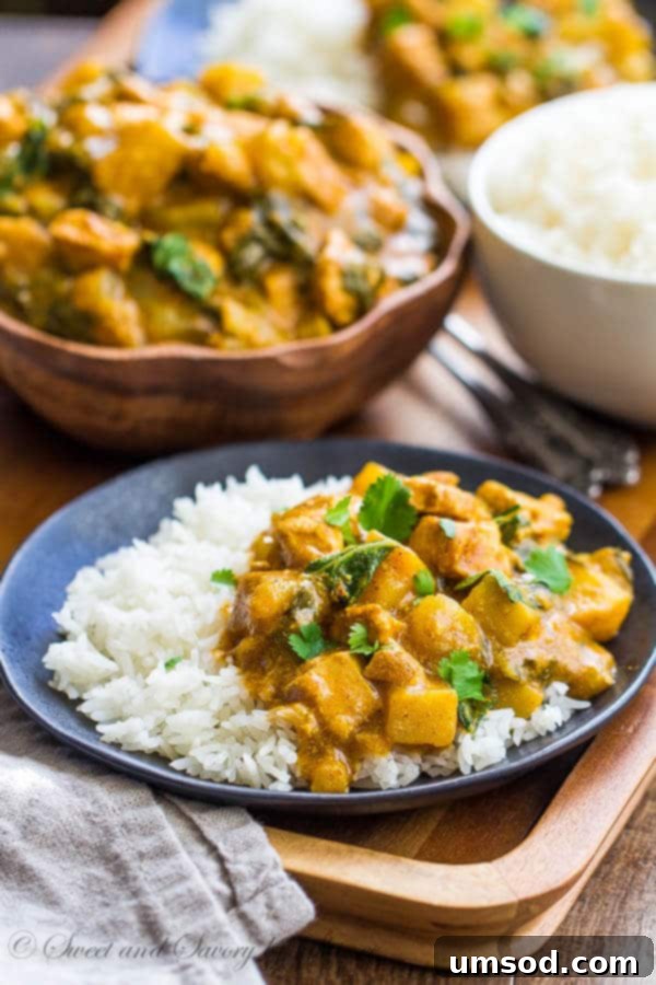 Easy Bok Choy and Chicken Curry simmering on the stovetop, promising warmth and rich flavor.