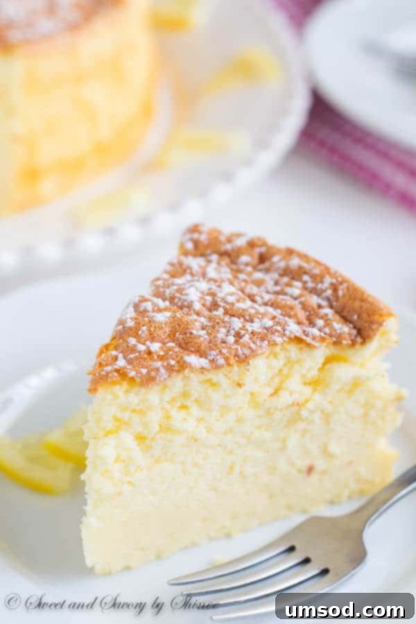 Another beautiful shot of the finished Lemon Soufflé Cheesecake