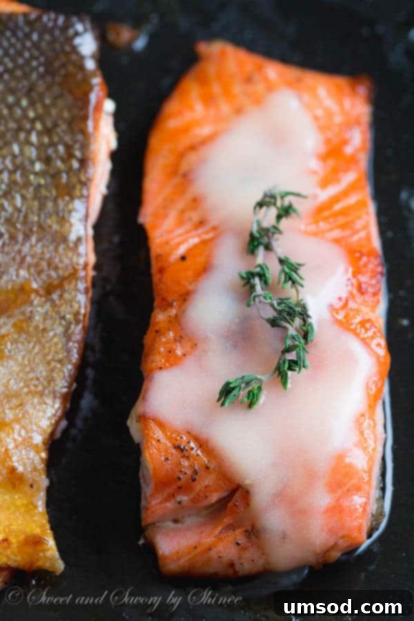 Beautiful pan fried steelhead trout with crispy skin and juicy tender meat, smothered with tangy thyme lemon butter sauce. Delicious dinner in minutes!