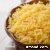Fragrant Golden Pilaf 11 Saffron Rice in wooden bowl