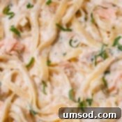 A smaller image of the creamy smoked salmon pasta dish.