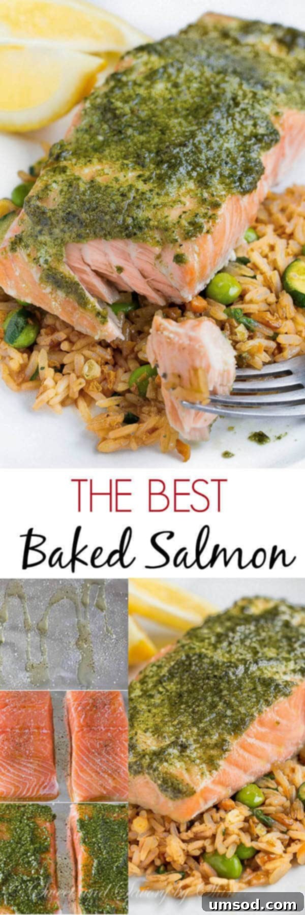 Unlock the Secret to Perfect Baked Salmon 2 Delicately tender and juicy baked salmon infused with flavorful pesto sauce.