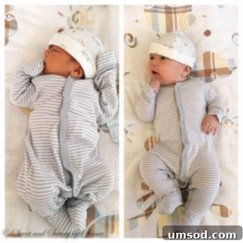 Three Months of Milestones with Baby Grant 3 Comparison photo of baby Grant at one week old versus thirteen weeks old, highlighting his rapid growth