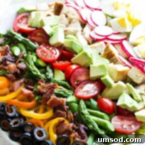 A delicious Spring Cobb Salad with Marzetti® Vineyard Dressing Balsamic Cabernet.