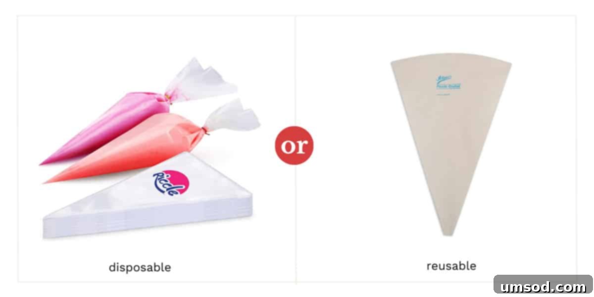 Master Macarons: 9 Must-Have Tools 4 Disposable and reusable piping bags displayed, showing various options for macaron piping.