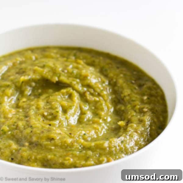Fire-Roasted Tomatillo Salsa Verde 5 A vibrant bowl of charred tomatillo salsa verde garnished with fresh cilantro, ready to be enjoyed.