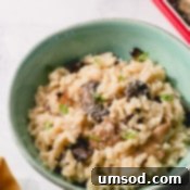 A final serving of Instant Pot Mushroom Risotto, ready to be enjoyed.