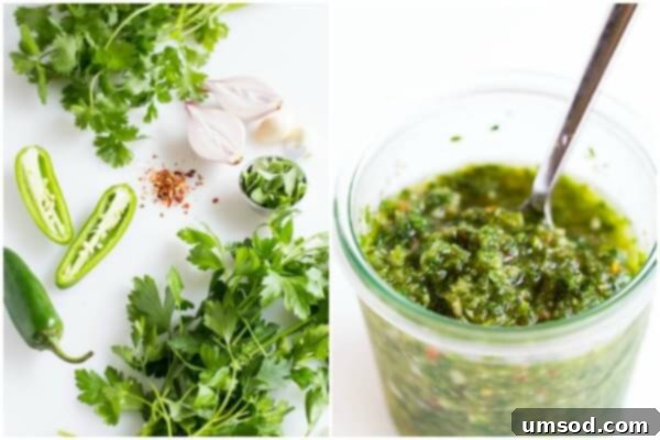 Flawless Ribeye: Grill Perfection with Zesty Chimichurri 4 A bowl of fresh, vibrant green chimichurri sauce, showcasing its herbaceous texture.