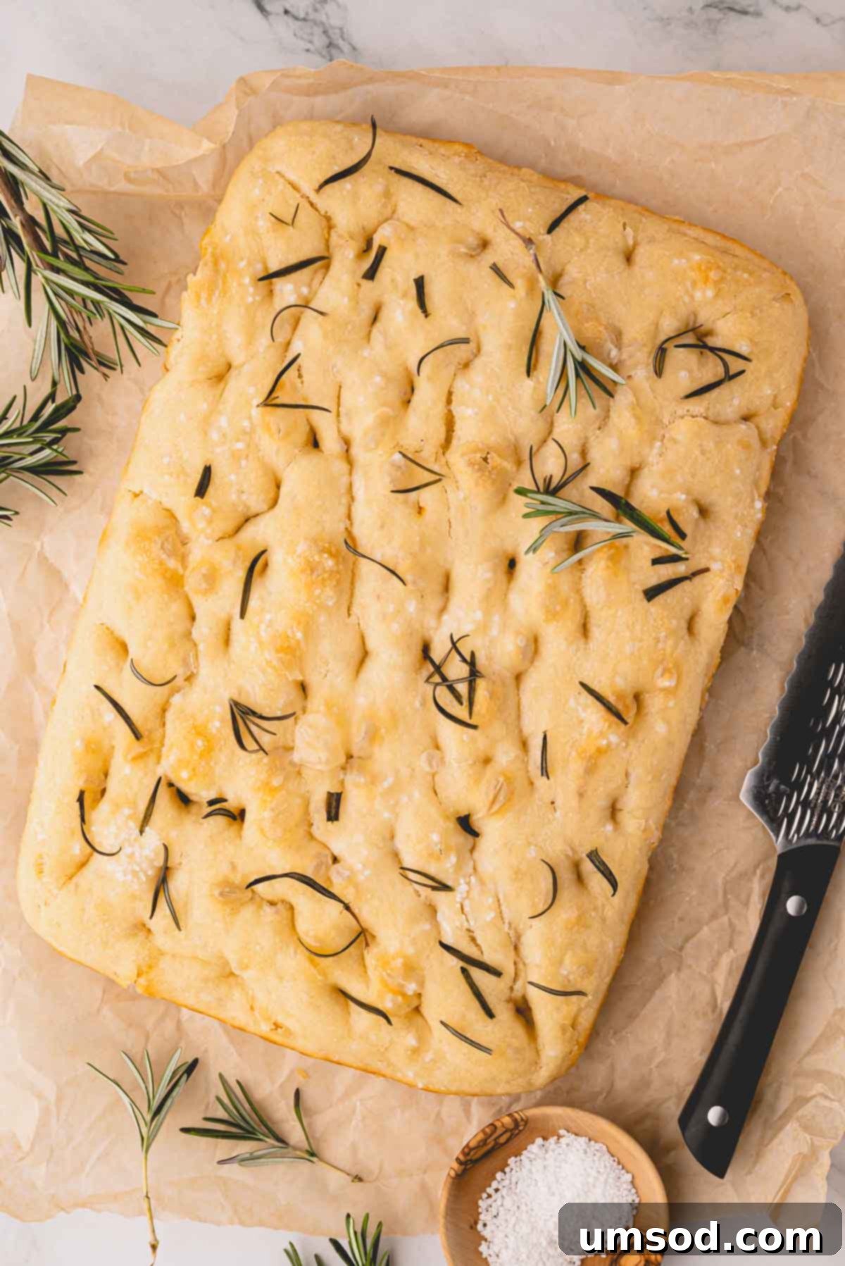 Effortless Homemade Focaccia: A Baker's Delight 16 Rosemary and salt topped focaccia bread