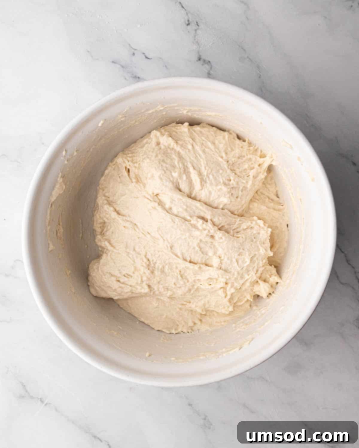 Effortless Homemade Focaccia: A Baker's Delight 9 Focaccia dough being folded in a bowl